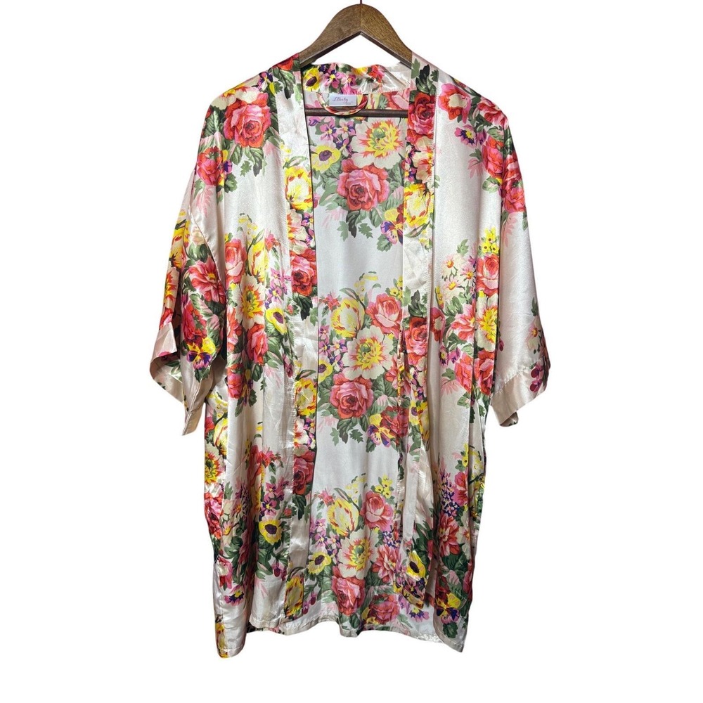 Ms. Lovely Women Size XS/S Floral Short Sleeve Open Front Beige Kimono‎ Robe
